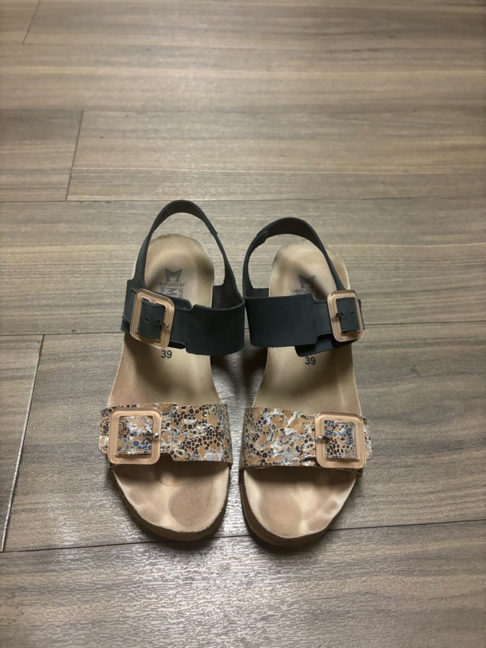 Mephisto Women's lissia Navy and Beige Cork Wedge Sandal with Buckles - Picture 10 of 10
